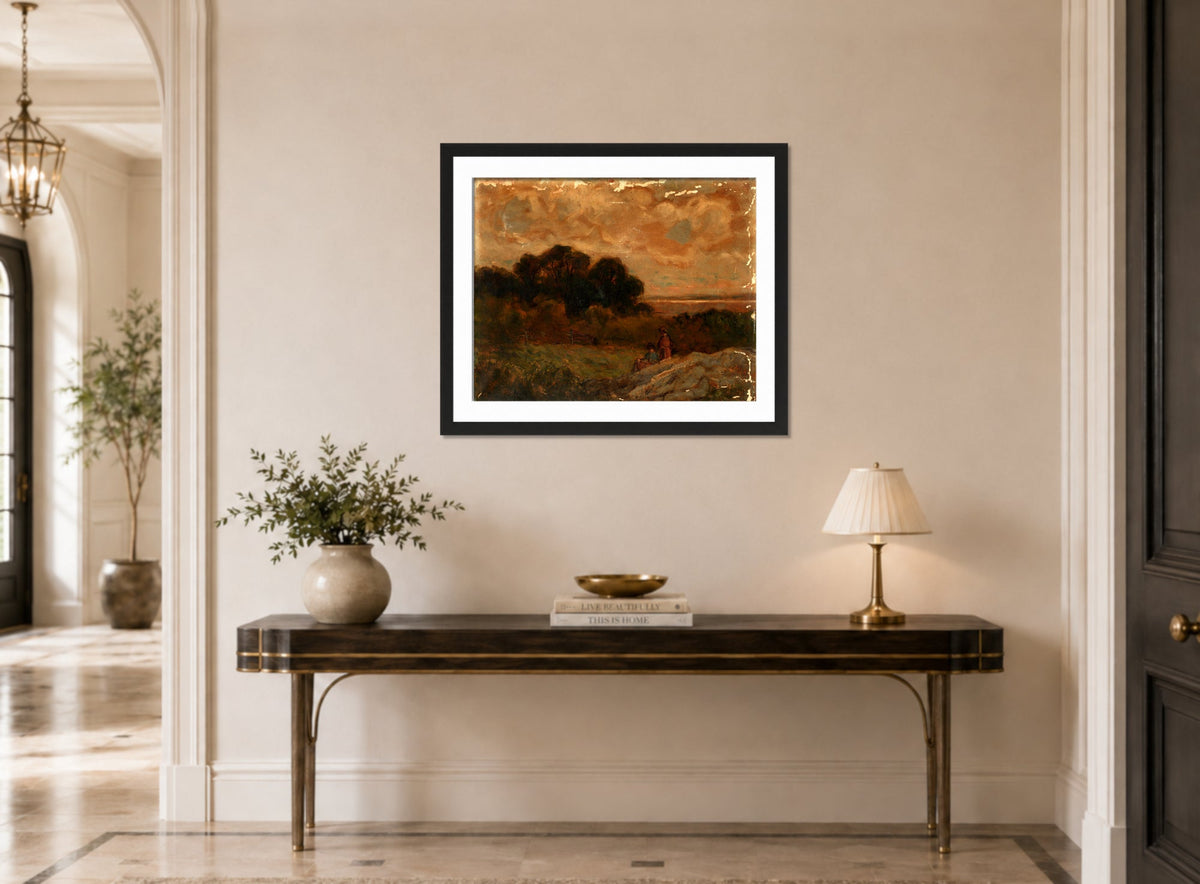 Edward Mitchell Bannister Print, Untitled (Two Women Reclining on Rocks) — hallway
