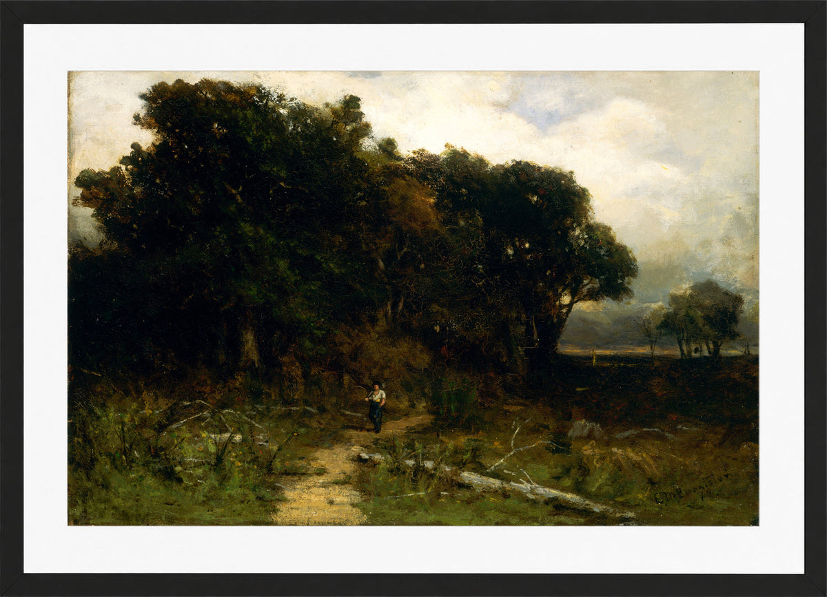 Edward Mitchell Bannister Print, Untitled (Woodcutter on a Path) (1879) — black frame