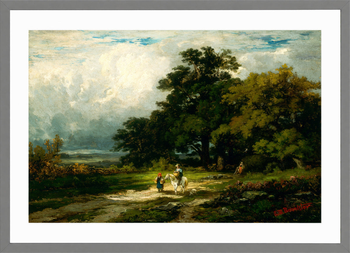 Edward Mitchell Bannister Print, Untitled (Rider, Woman and Dog) — light grey frame