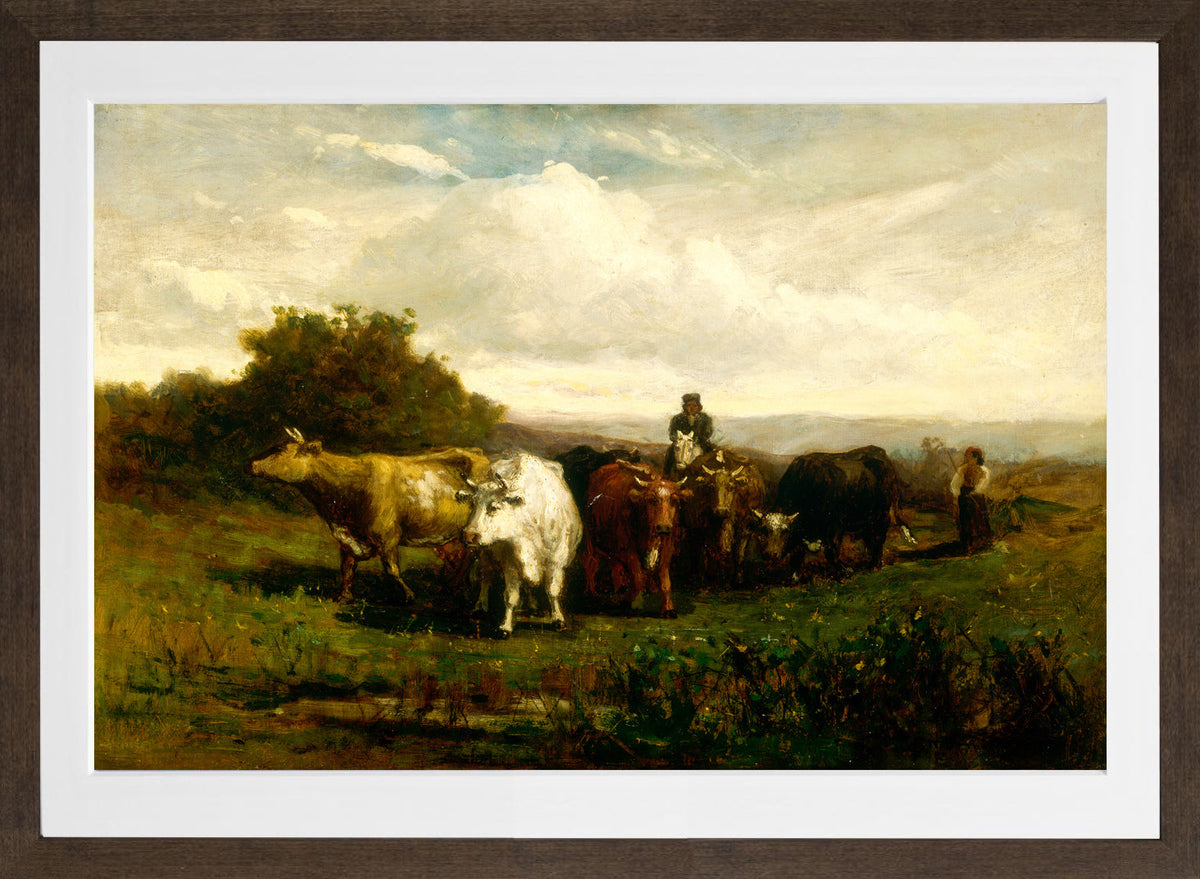 Edward Mitchell Bannister Print, Untitled (Rider and Woman Driving Cattle) (1880) — brown frame