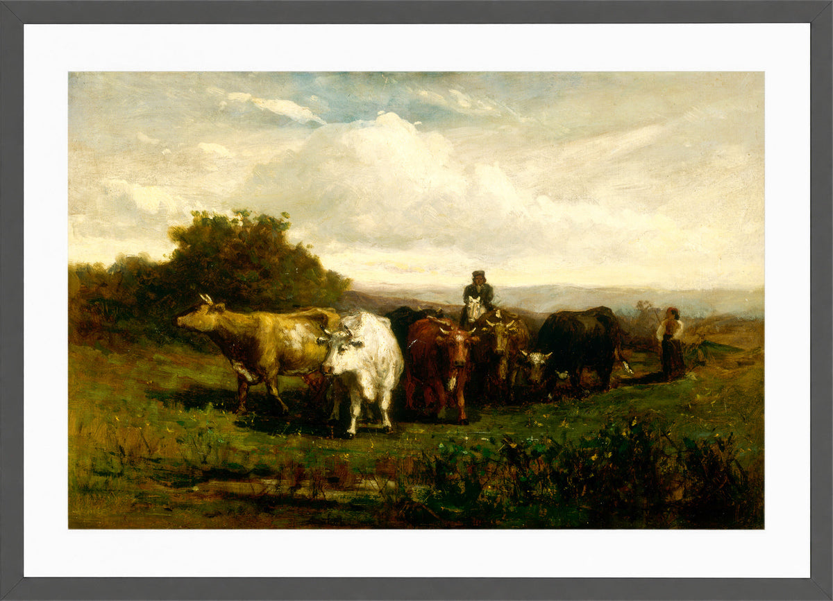Edward Mitchell Bannister Print, Untitled (Rider and Woman Driving Cattle) (1880) — dark grey frame