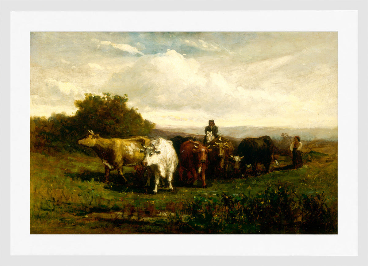 Edward Mitchell Bannister Print, Untitled (Rider and Woman Driving Cattle) (1880) — white frame