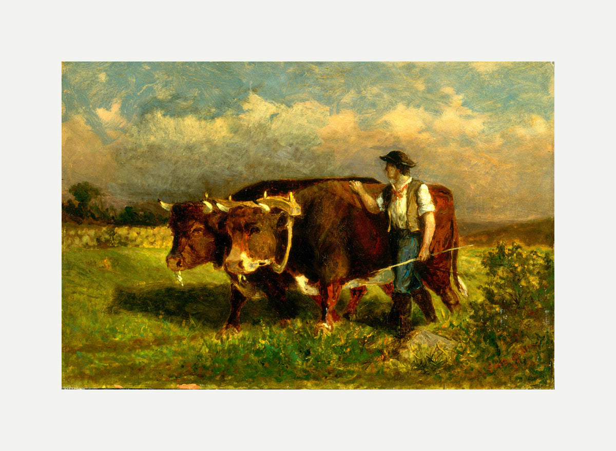 Edward Mitchell Bannister Print, Untitled (Man with Two Oxen) (1869) — rolled canvas