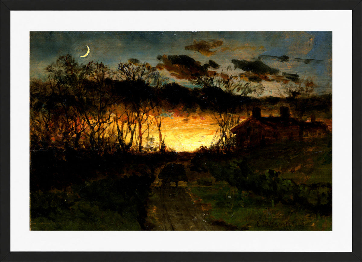 Edward Mitchell Bannister Print, Untitled (Sunset, Moon and Farmhouse) (1883) — black frame