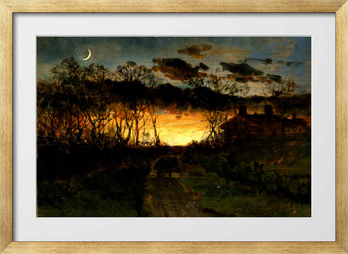 Edward Mitchell Bannister Print, Untitled (Sunset, Moon and Farmhouse) (1883) — gold frame