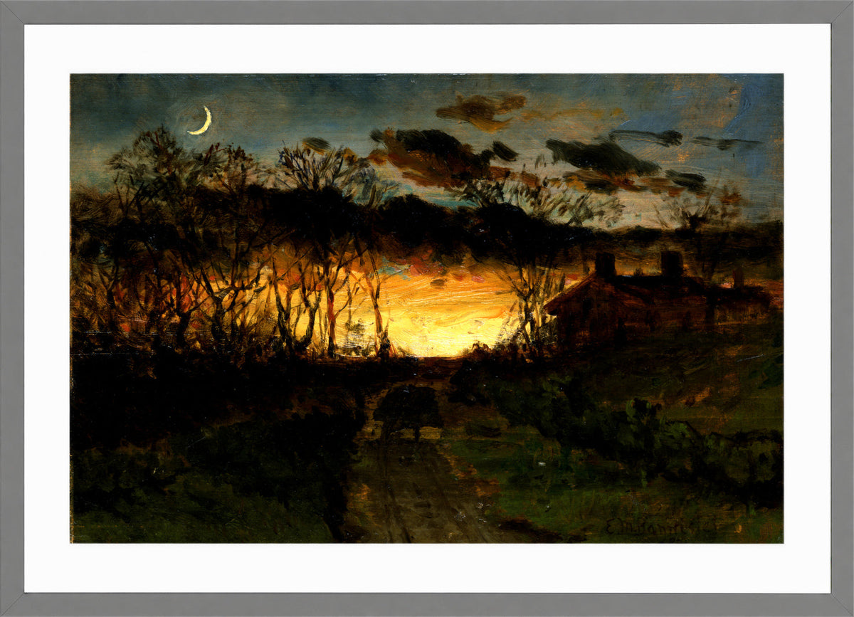 Edward Mitchell Bannister Print, Untitled (Sunset, Moon and Farmhouse) (1883) — light grey frame