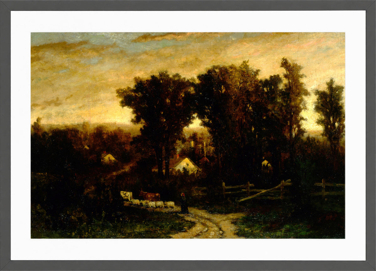 Edward Mitchell Bannister Print, Untitled (Woman with Cattle and Sheep at Dusk) — dark grey frame