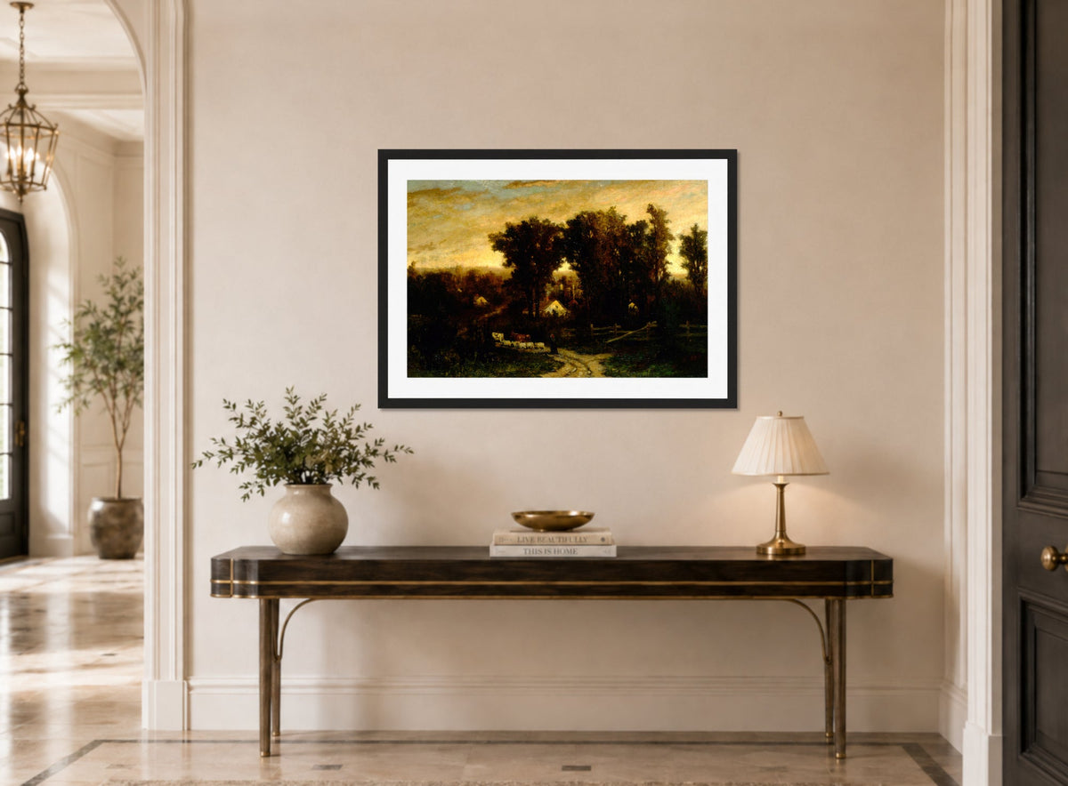 Edward Mitchell Bannister Print, Untitled (Woman with Cattle and Sheep at Dusk) — hallway