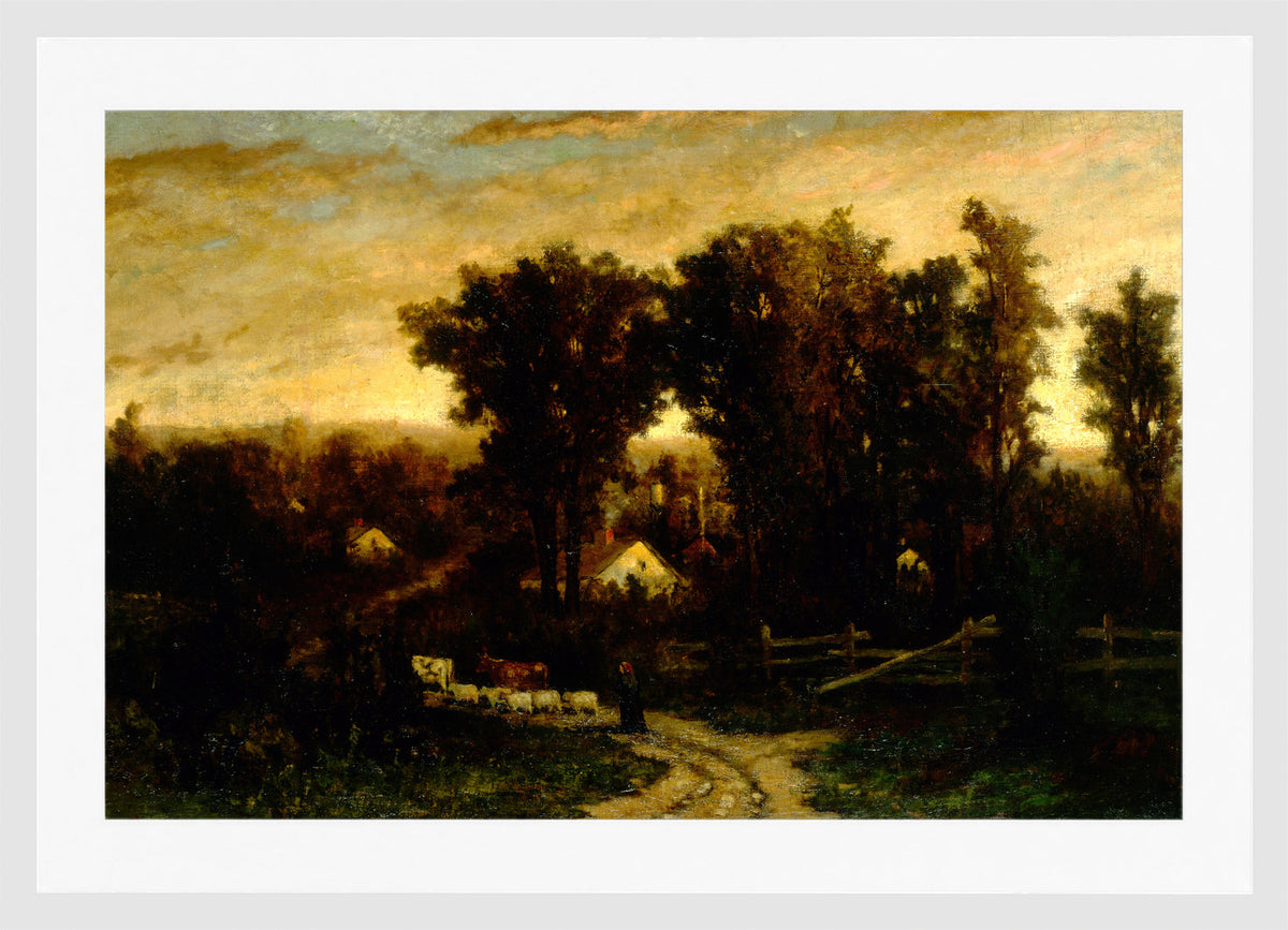 Edward Mitchell Bannister Print, Untitled (Woman with Cattle and Sheep at Dusk) — white frame