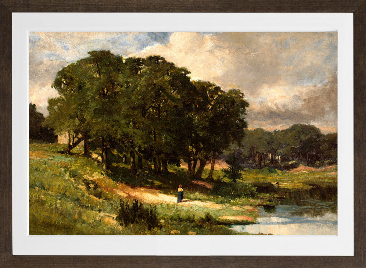 Edward Mitchell Bannister Print, Woman Standing near a Pond (1880) — brown frame
