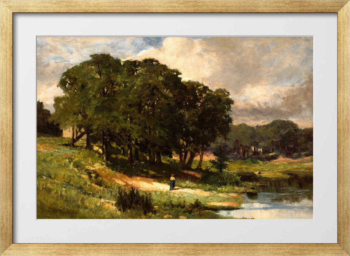 Edward Mitchell Bannister Print, Woman Standing near a Pond (1880) — gold frame