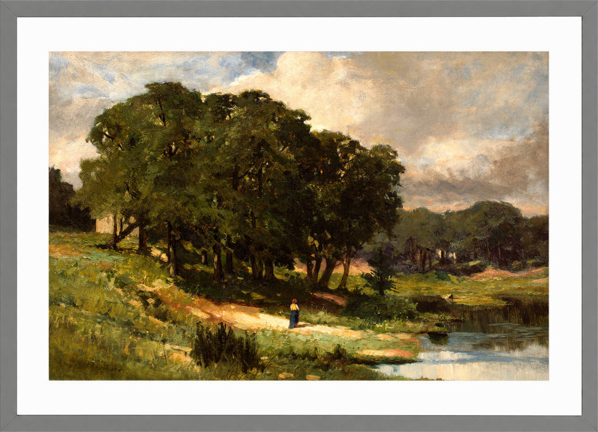 Edward Mitchell Bannister Print, Woman Standing near a Pond (1880) — light grey frame