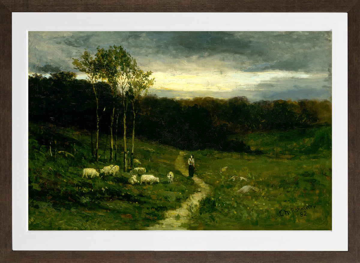 Edward Mitchell Bannister Print, Woman Walking down Path (1882) — brown frame