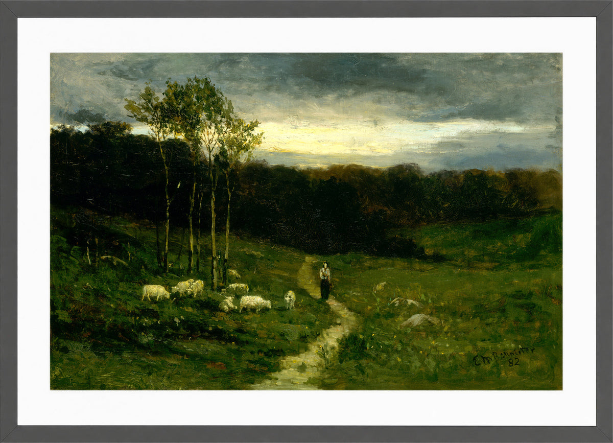 Edward Mitchell Bannister Print, Woman Walking down Path (1882) — dark grey frame