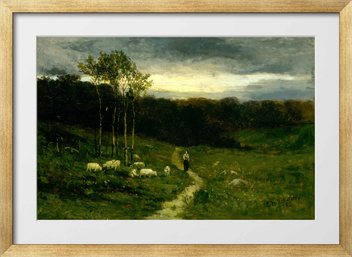 Edward Mitchell Bannister Print, Woman Walking down Path (1882) — gold frame