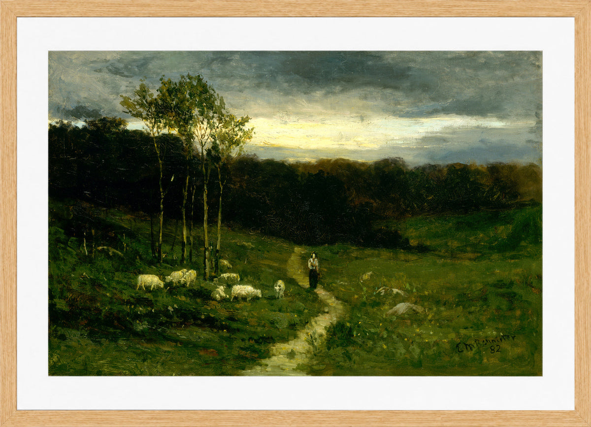 Edward Mitchell Bannister Print, Woman Walking down Path (1882) — oak frame