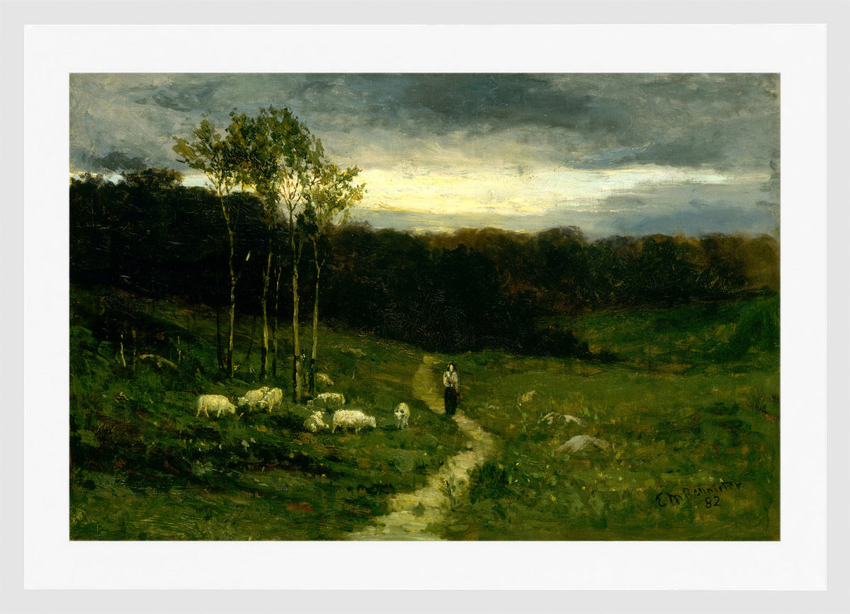 Edward Mitchell Bannister Print, Woman Walking down Path (1882) — white frame