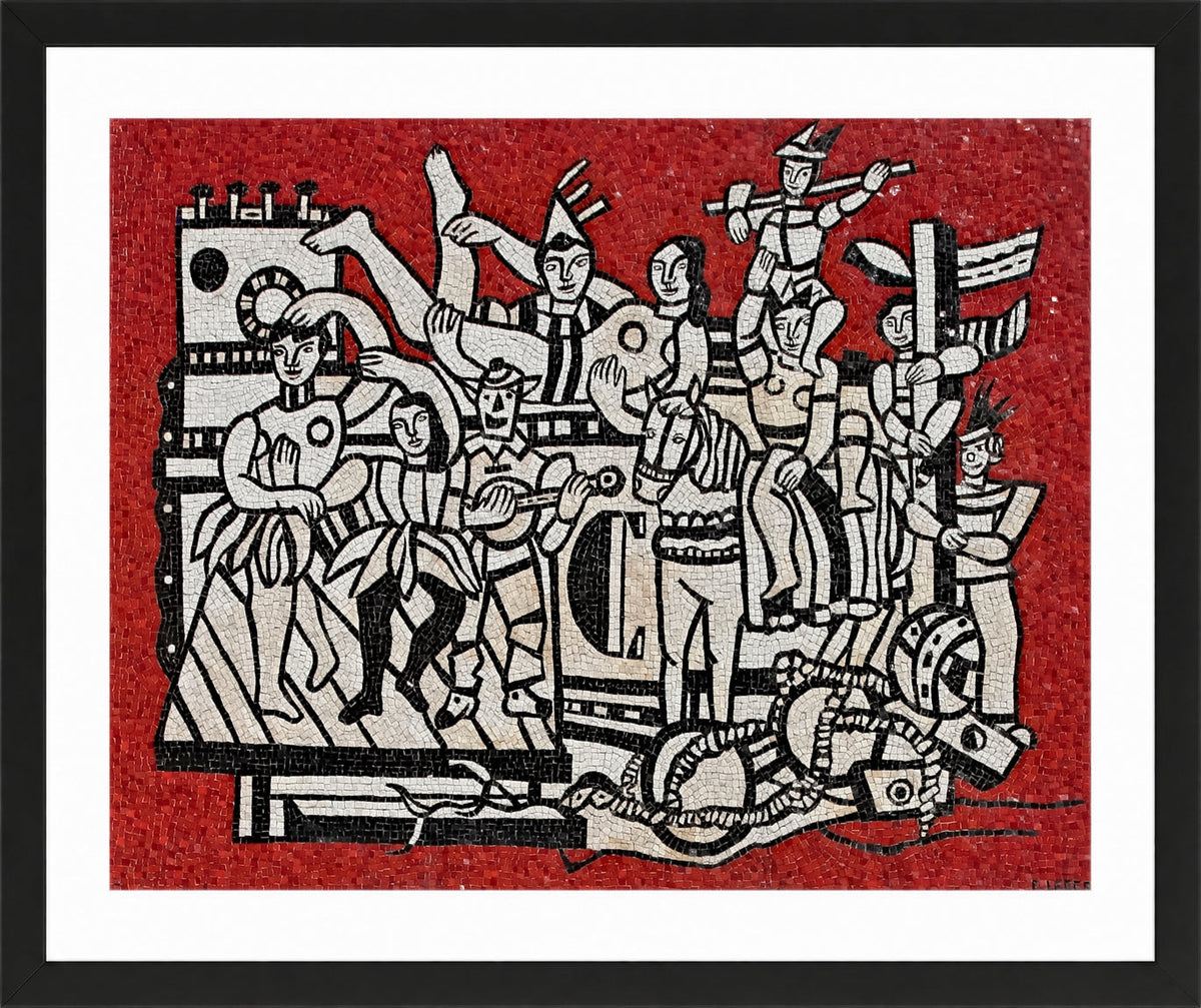 Fernand Leger Print, Grand parade with red background in a black frame