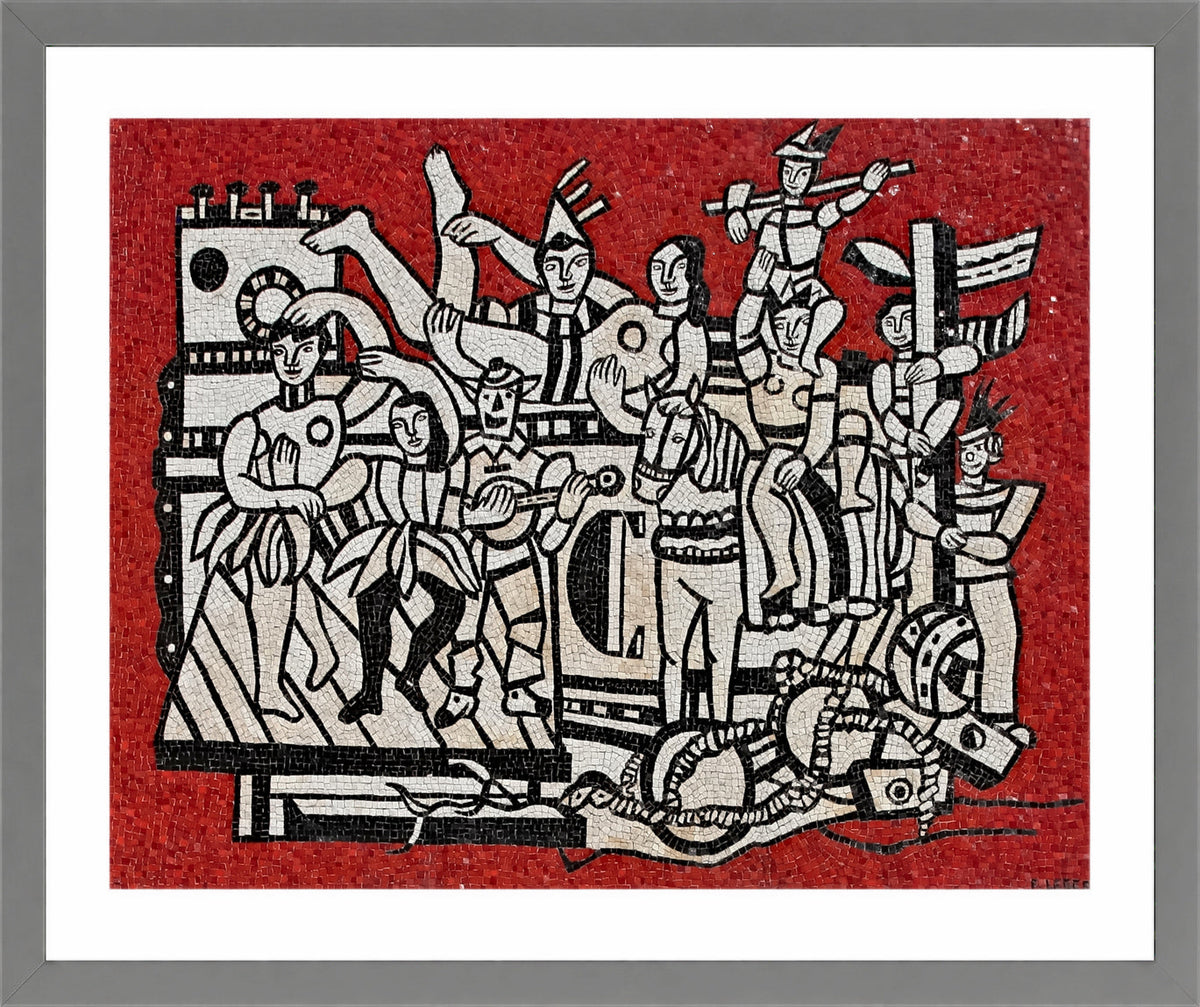 Fernand Leger Print, Grand parade with red background in a light grey frame