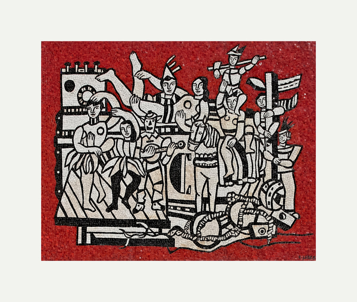 Fernand Leger Print, Grand parade with red background with an off-white border for rolled canvas