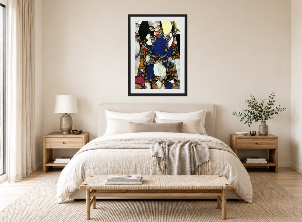 Fernand Leger Print, La Femme en Bleu (Woman in Blue) displayed above a bed