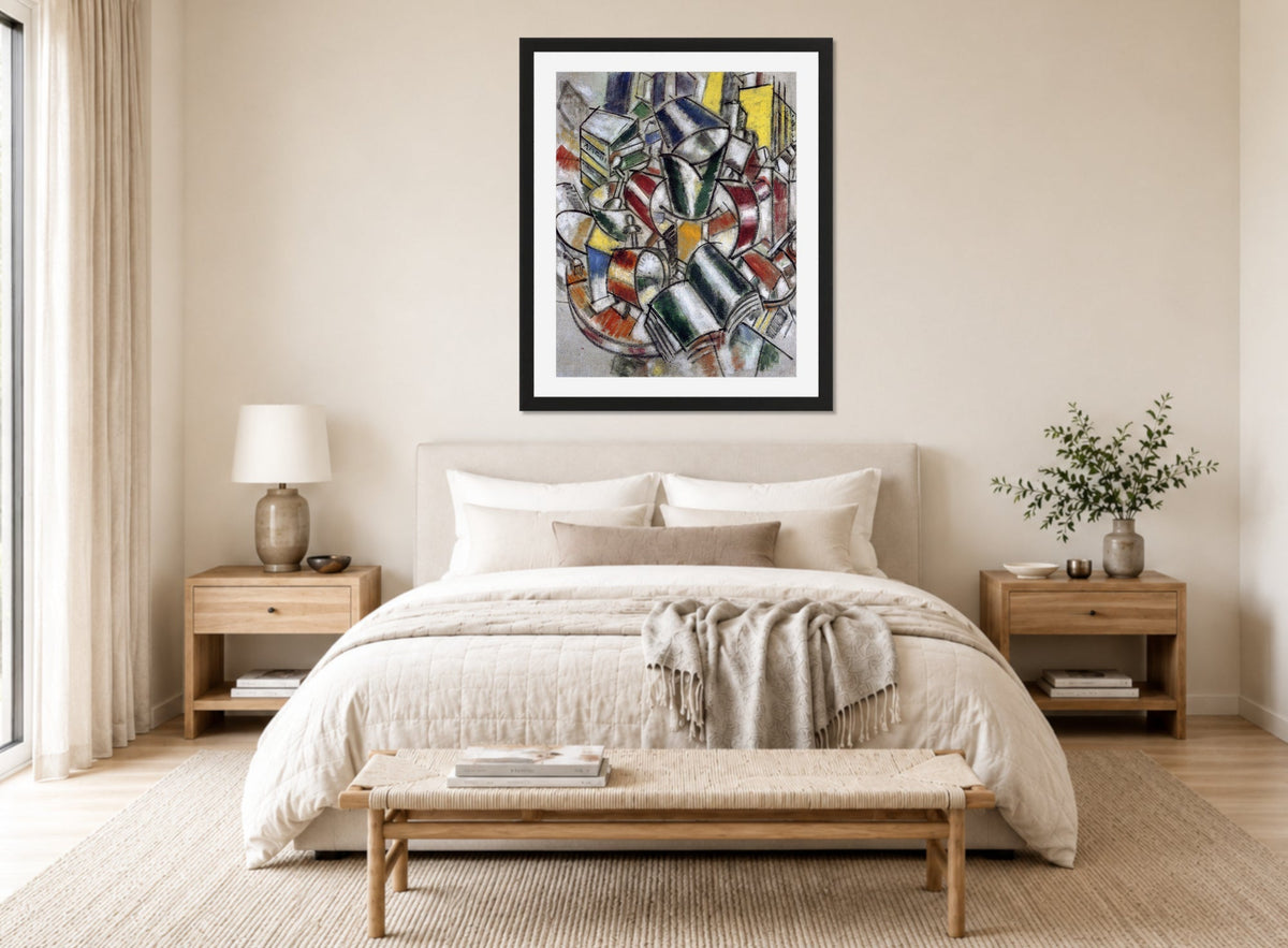 Fernand Leger Print, Nature morte (Still life) displayed above a bed