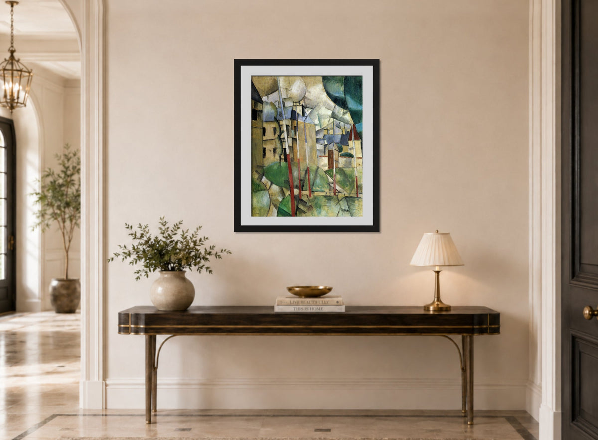 Fernand Leger Print, Paysage (Landscape) displayed above a console table