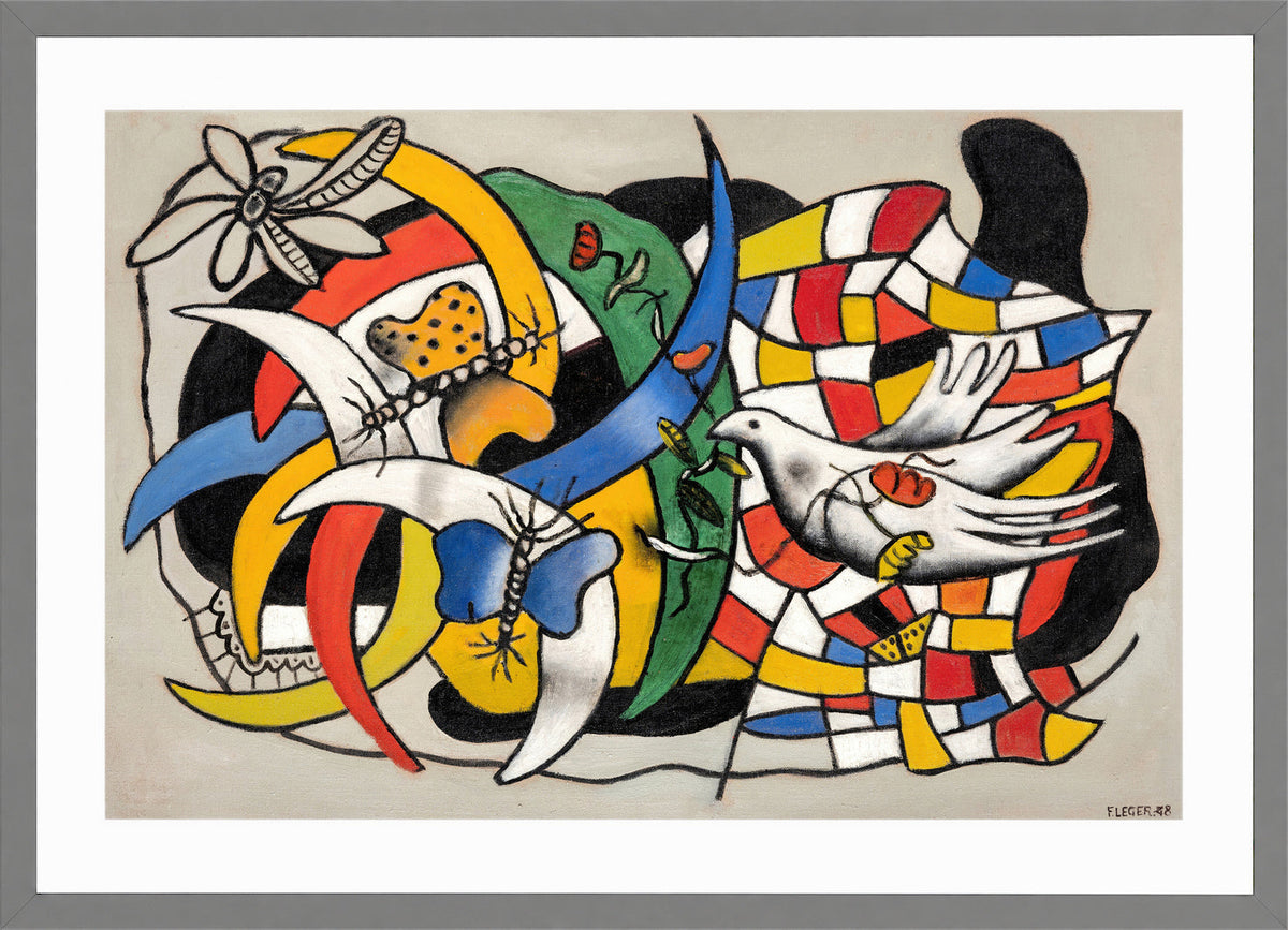 Fernand Léger, Un Oiseau et deux papillons (La Journée d’été) — light grey frame