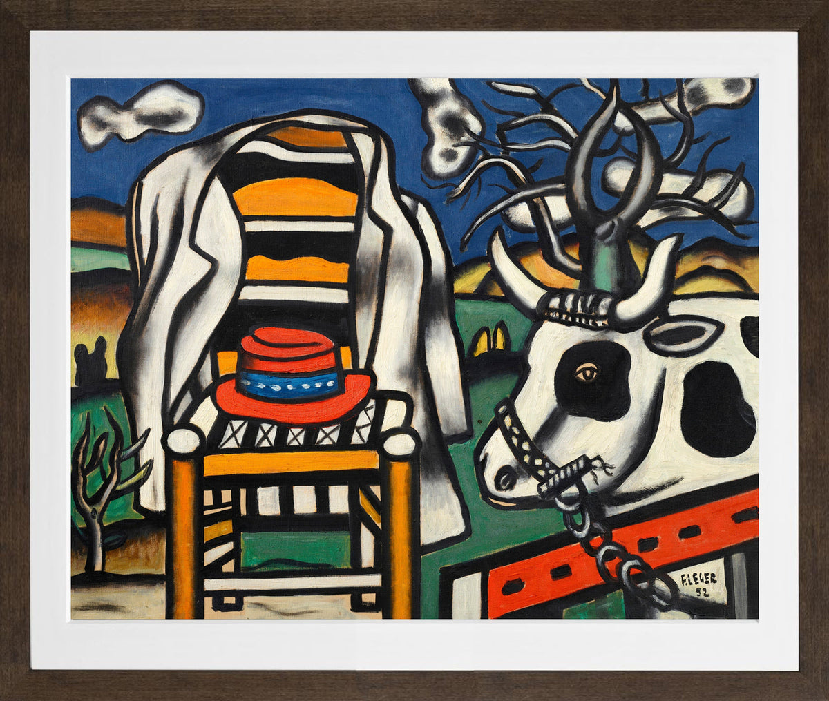 Fernand Léger, Une vache et un chapeau rouge — brown frame