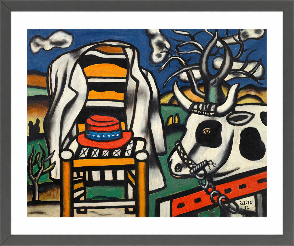 Fernand Léger, Une vache et un chapeau rouge — dark grey frame