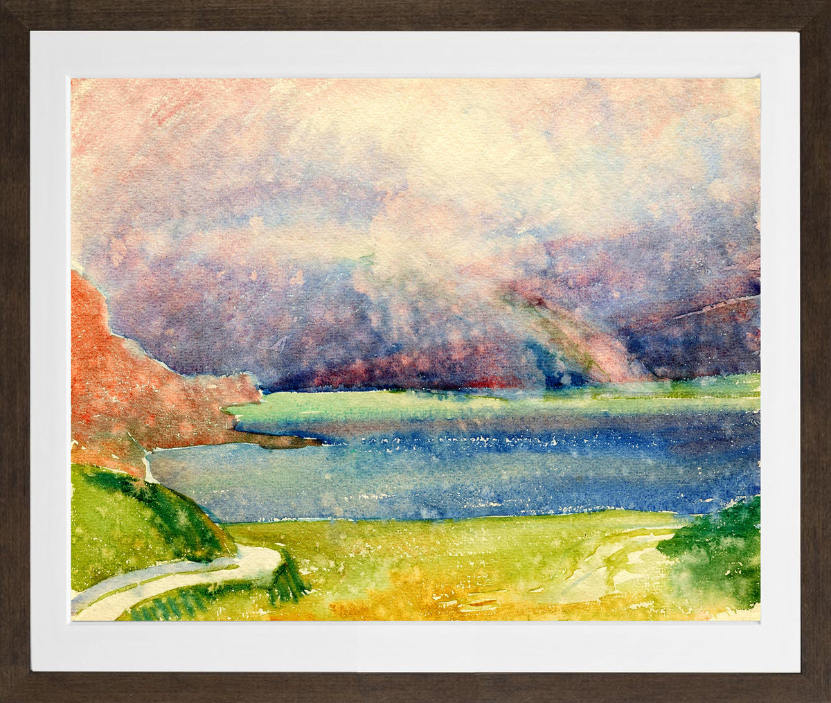 Giovanni Giacometti, Blick von Maloja auf den Silsersee mit Regenbogen — brown frame