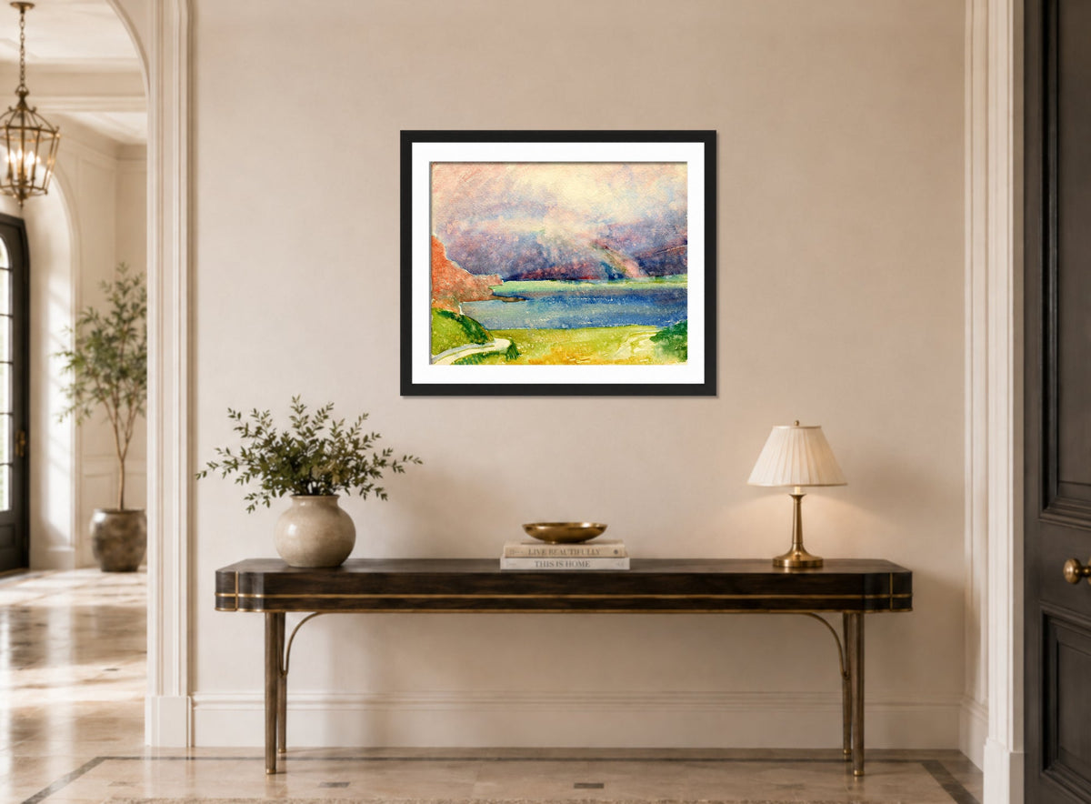 Giovanni Giacometti, Blick von Maloja auf den Silsersee mit Regenbogen — hallway