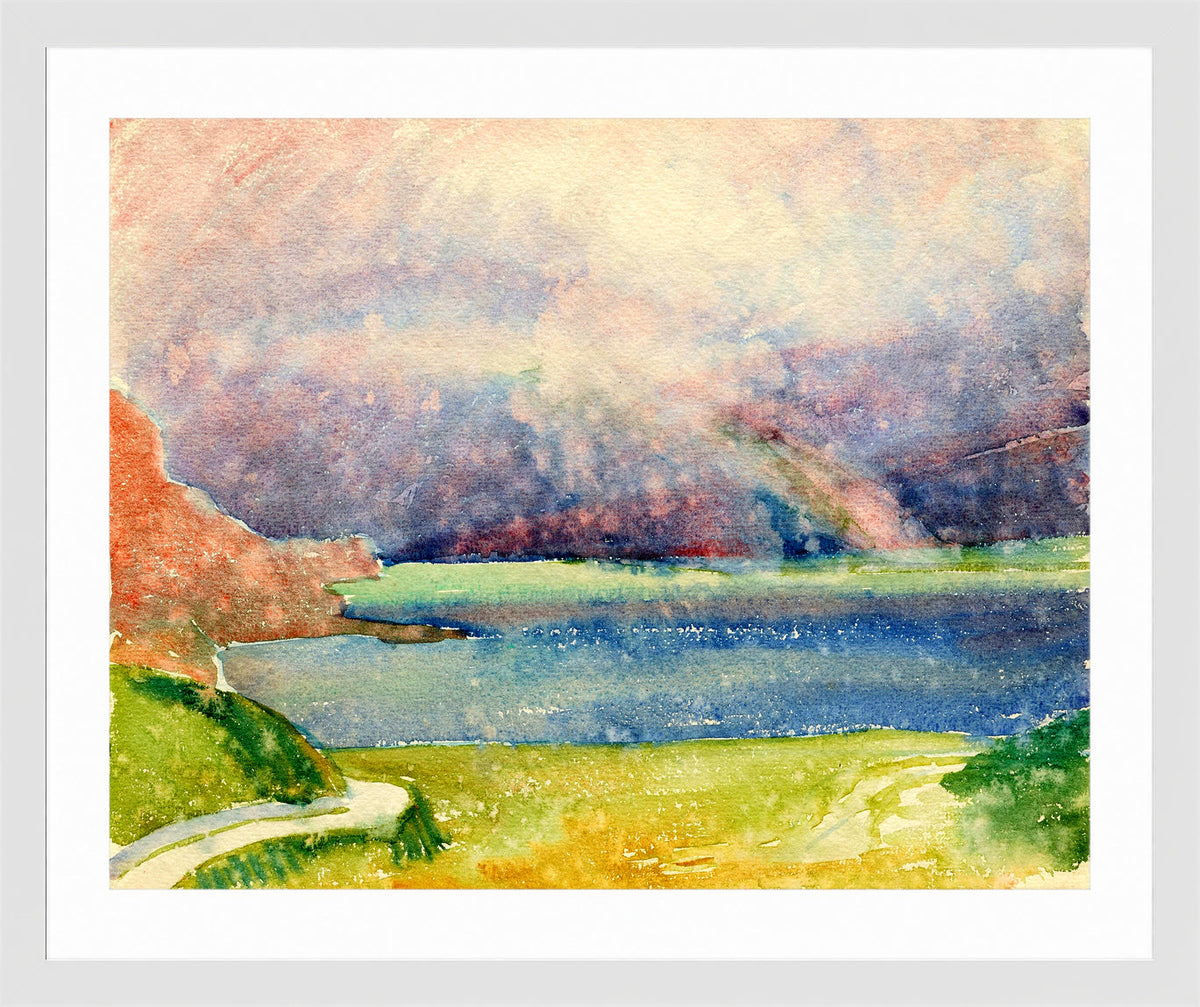 Giovanni Giacometti, Blick von Maloja auf den Silsersee mit Regenbogen — white frame