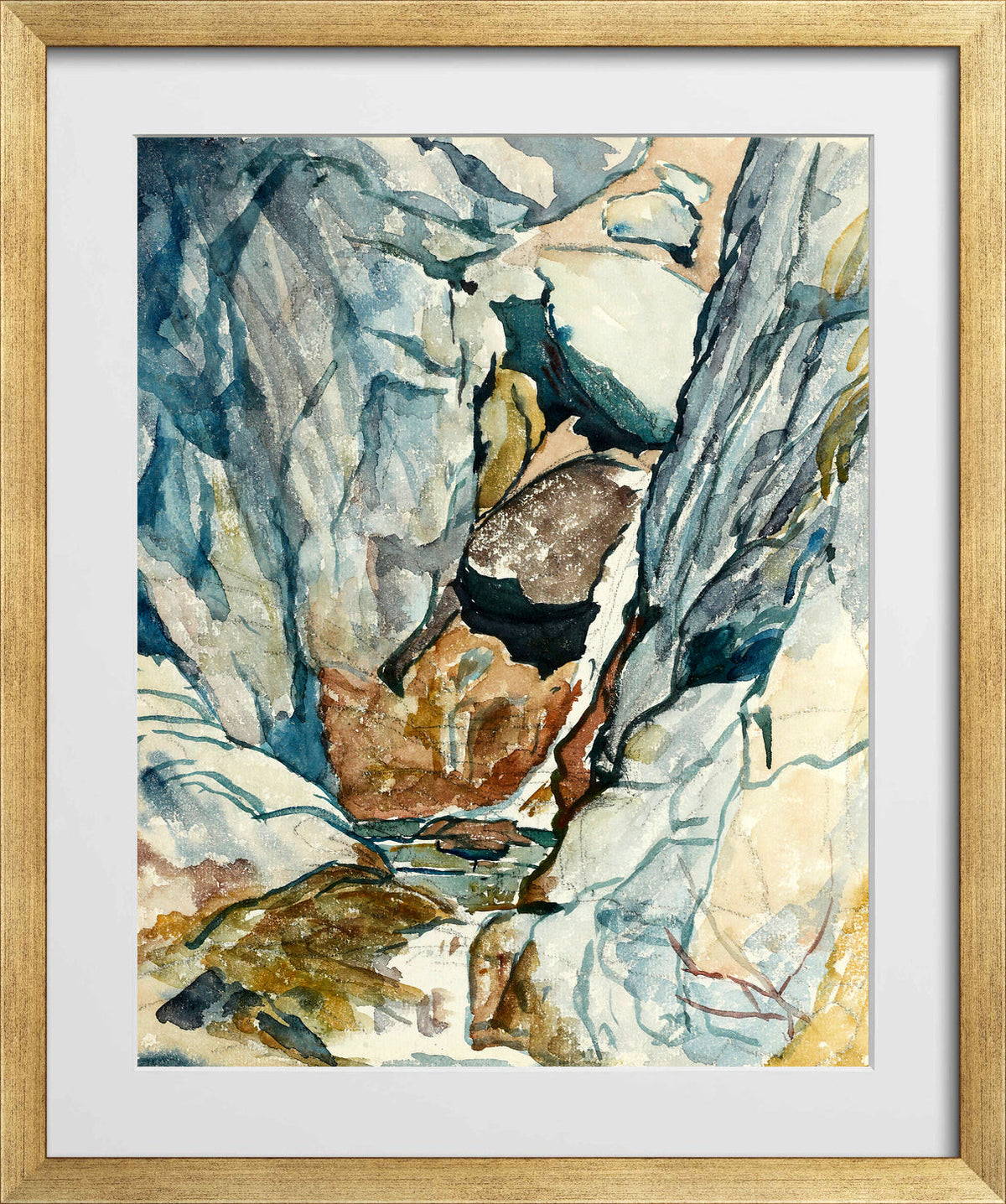 Giovanni Giacometti, Mountain Gorge with Waterfall — gold frame