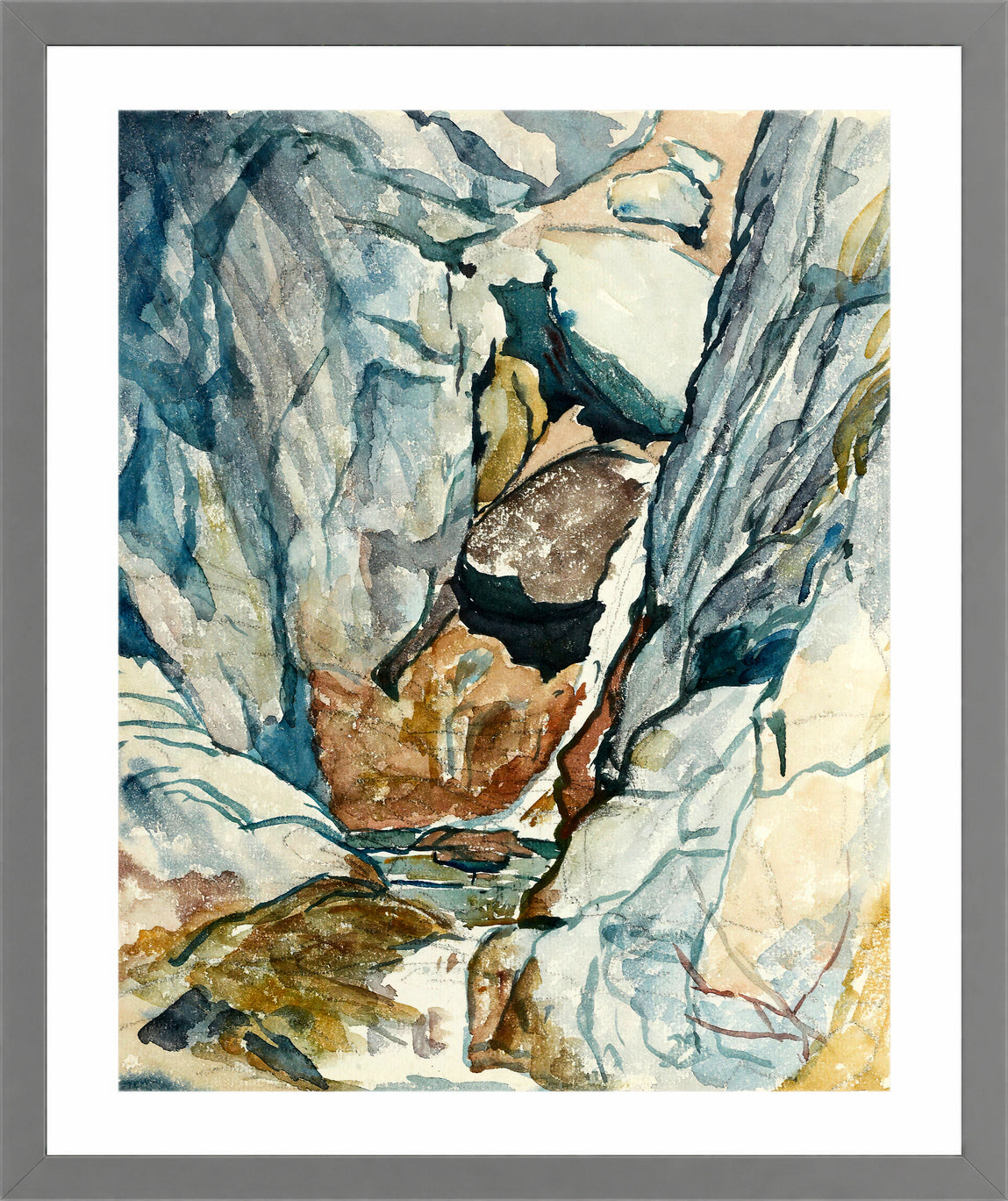 Giovanni Giacometti, Mountain Gorge with Waterfall — light grey frame