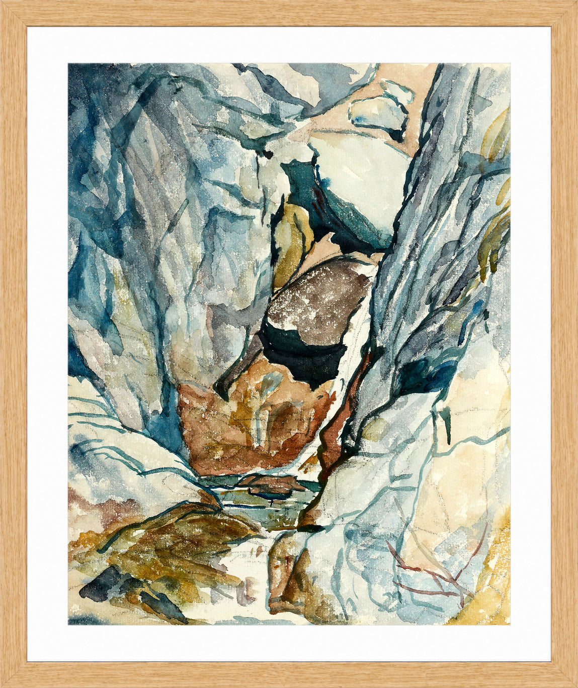 Giovanni Giacometti, Mountain Gorge with Waterfall — oak frame