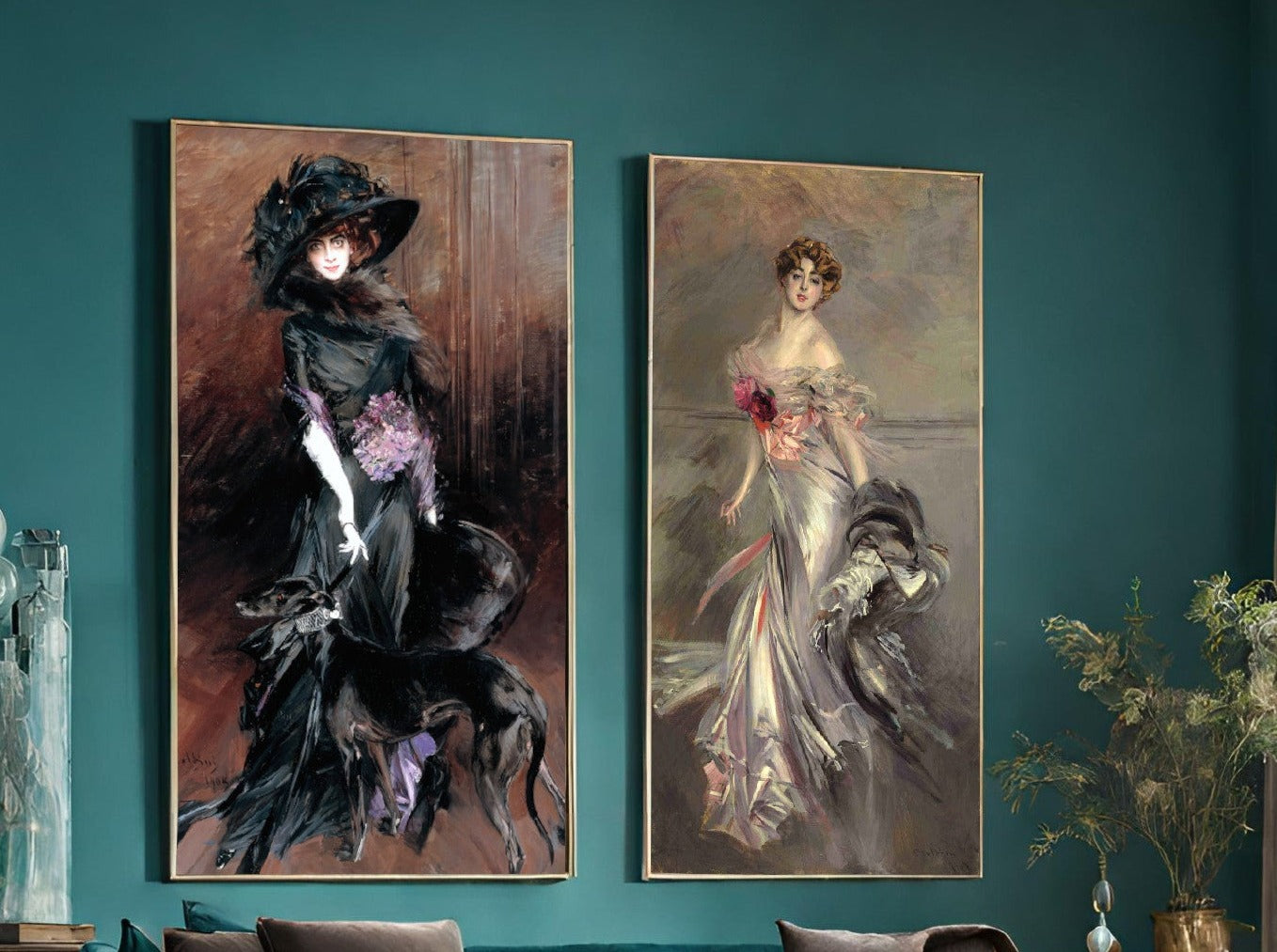 Tall Living room wall art prints, set of 2 elegant ladies by Giovanni Boldini