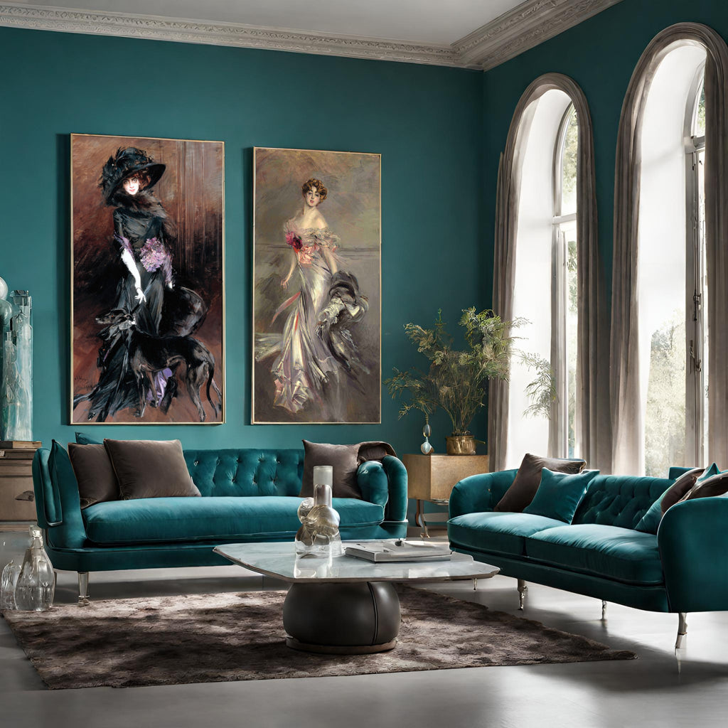 Tall Living room wall art prints, set of 2 elegant ladies by Giovanni Boldini