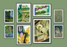 Living Room Classic Art Gallery Wall Set of 8 Green Tone Framed Prints