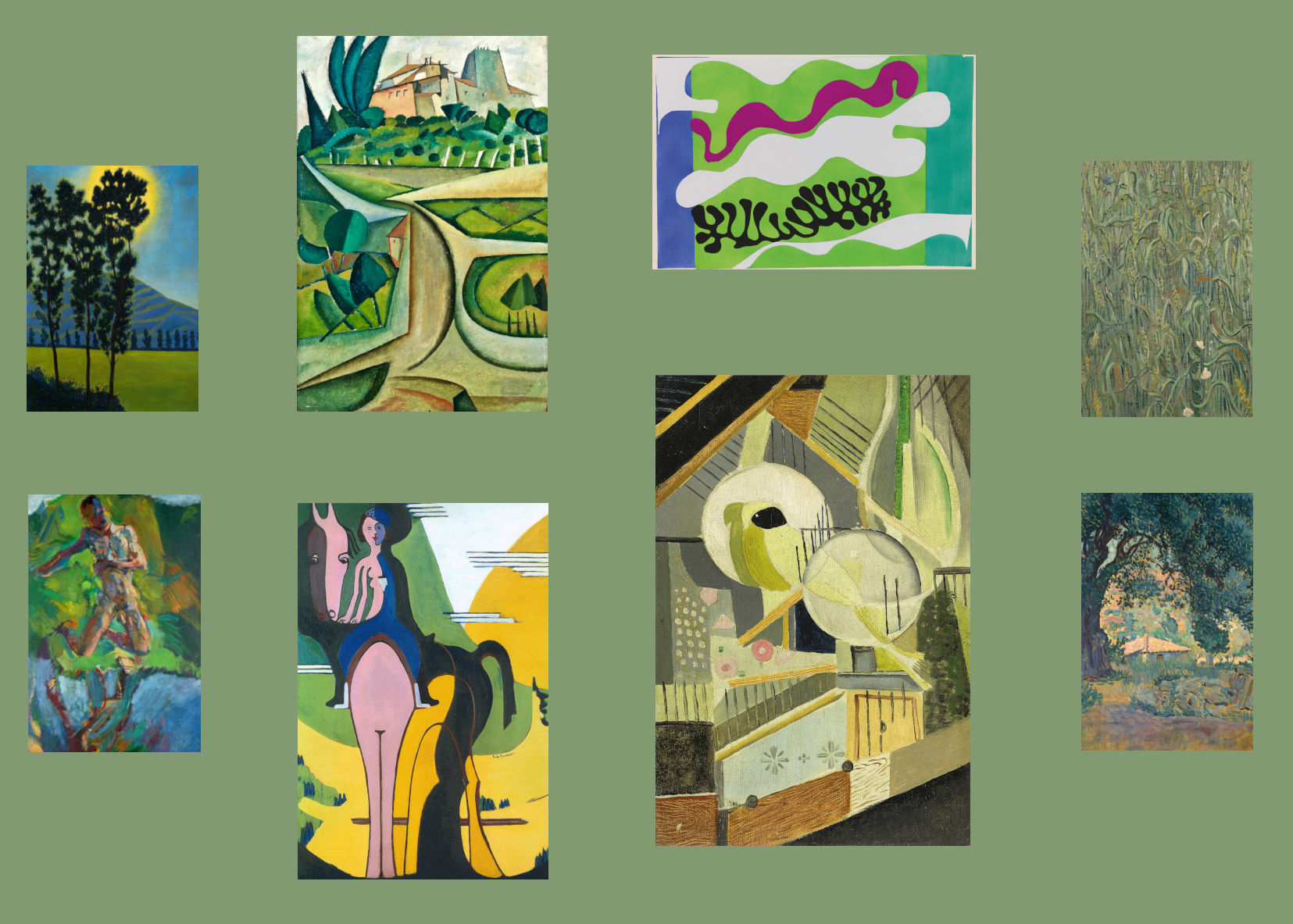 Living Room Classic Art Gallery Wall Set of 8 Green Tone Framed Prints