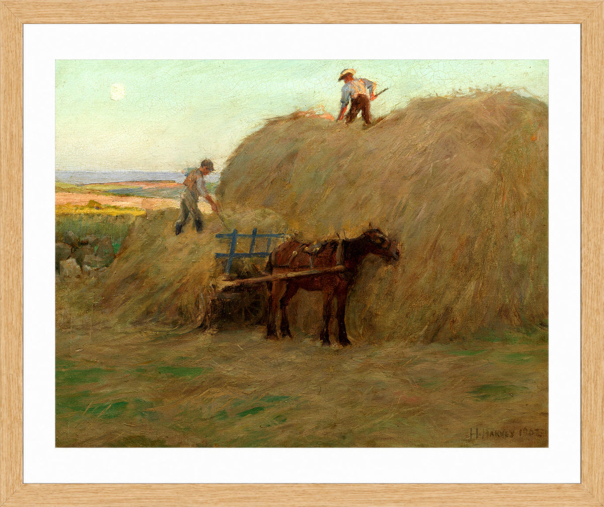 Harold Harvey Print, Building the hayrick (1902) in an oak frame