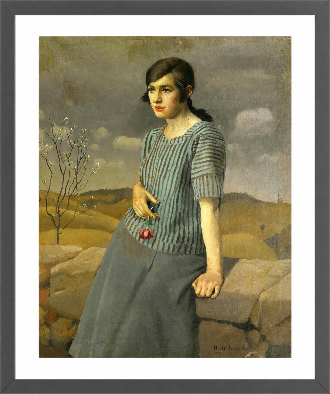 Harold Harvey Print, Clara (1922) in a dark grey frame