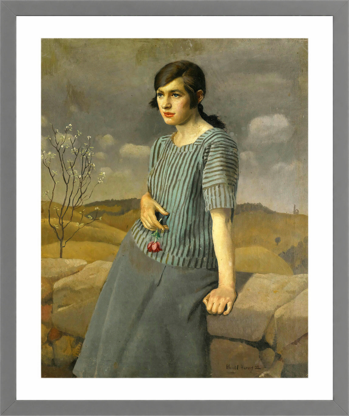 Harold Harvey Print, Clara (1922) in a light grey frame