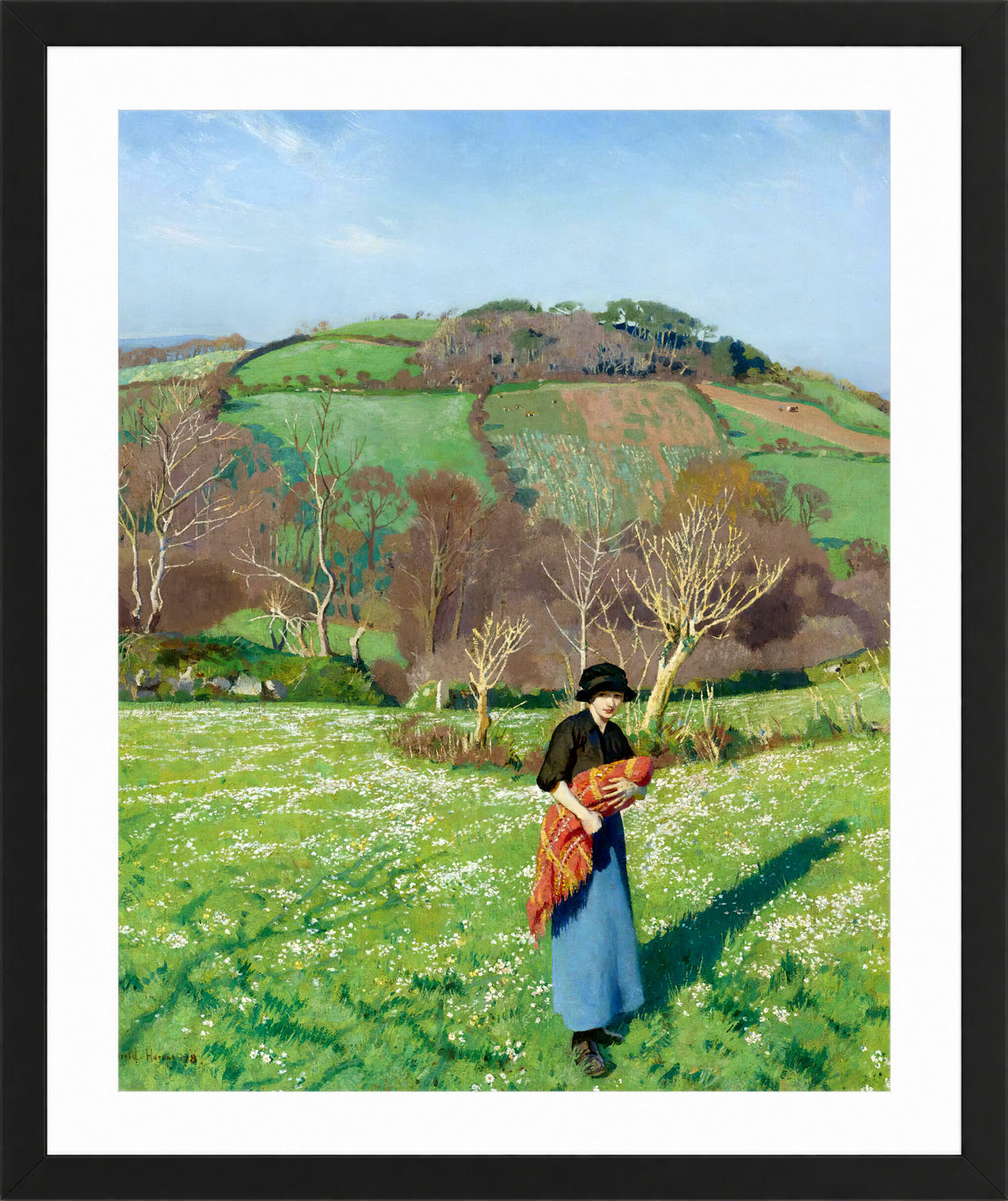 Harold Harvey Print, Early spring (1918) in a black frame