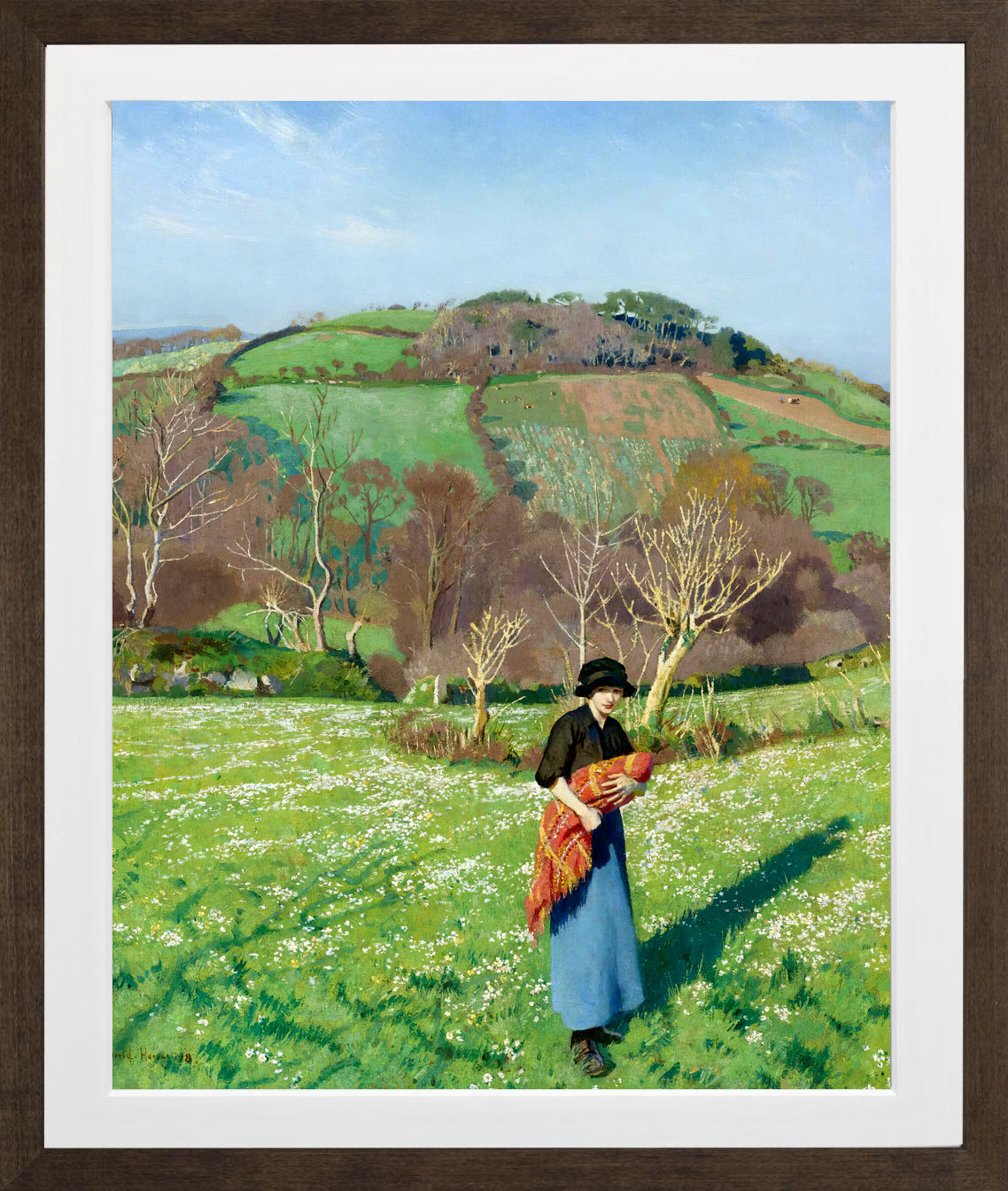 Harold Harvey Print, Early spring (1918) in a brown frame