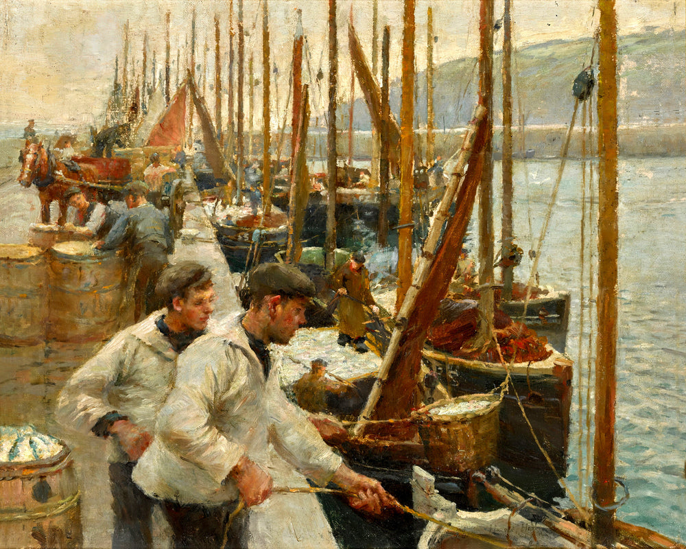 Harold Harvey Print, Fishing Boats, Newlyn as an unframed print