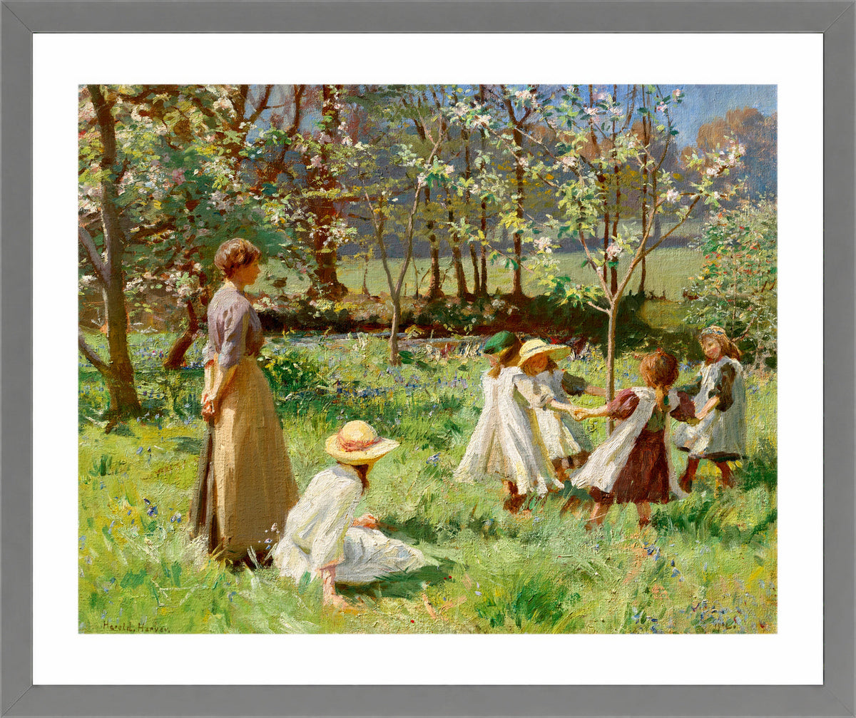 Harold Harvey Print, Maytime (1912) in a light grey frame