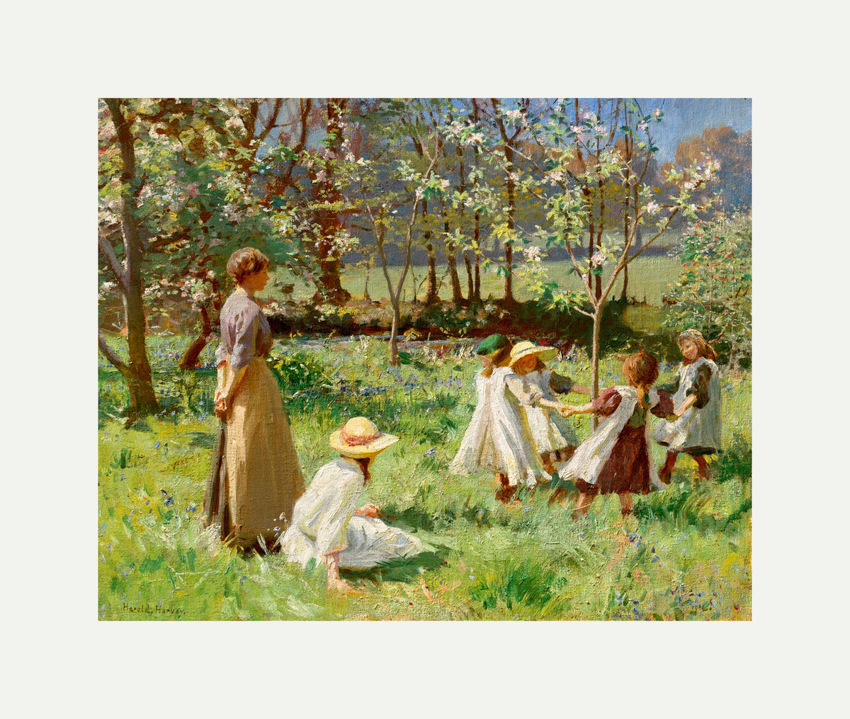 Harold Harvey Print, Maytime (1912) with an off-white border for rolled canvas