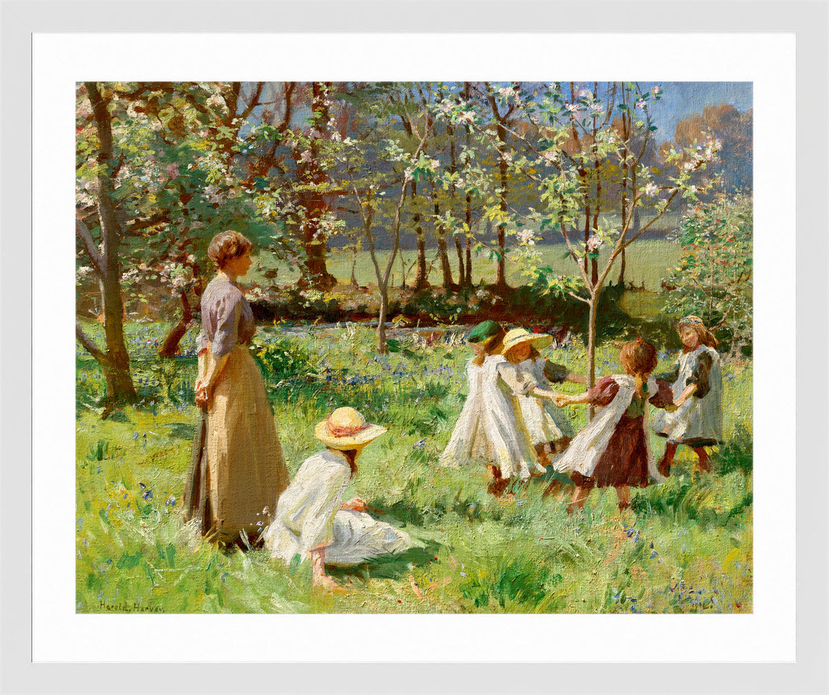 Harold Harvey Print, Maytime (1912) in a white frame
