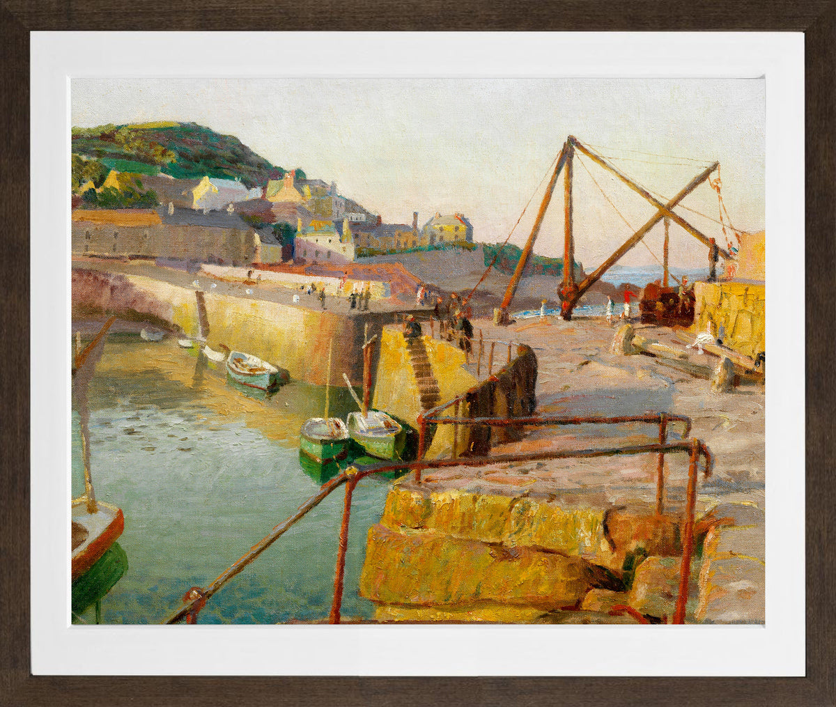 Harold Harvey Print, Mousehole (1939) in a brown frame
